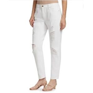 Frame Denim Le Garcon Distressed Jeans White Boyfriend Mid Rise Cotton Size 26